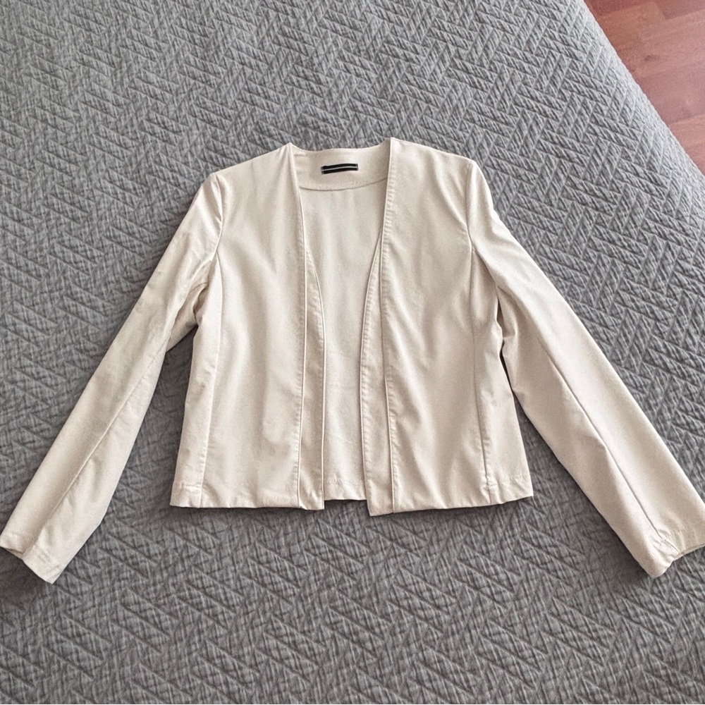 White Collarless Leather Blazer